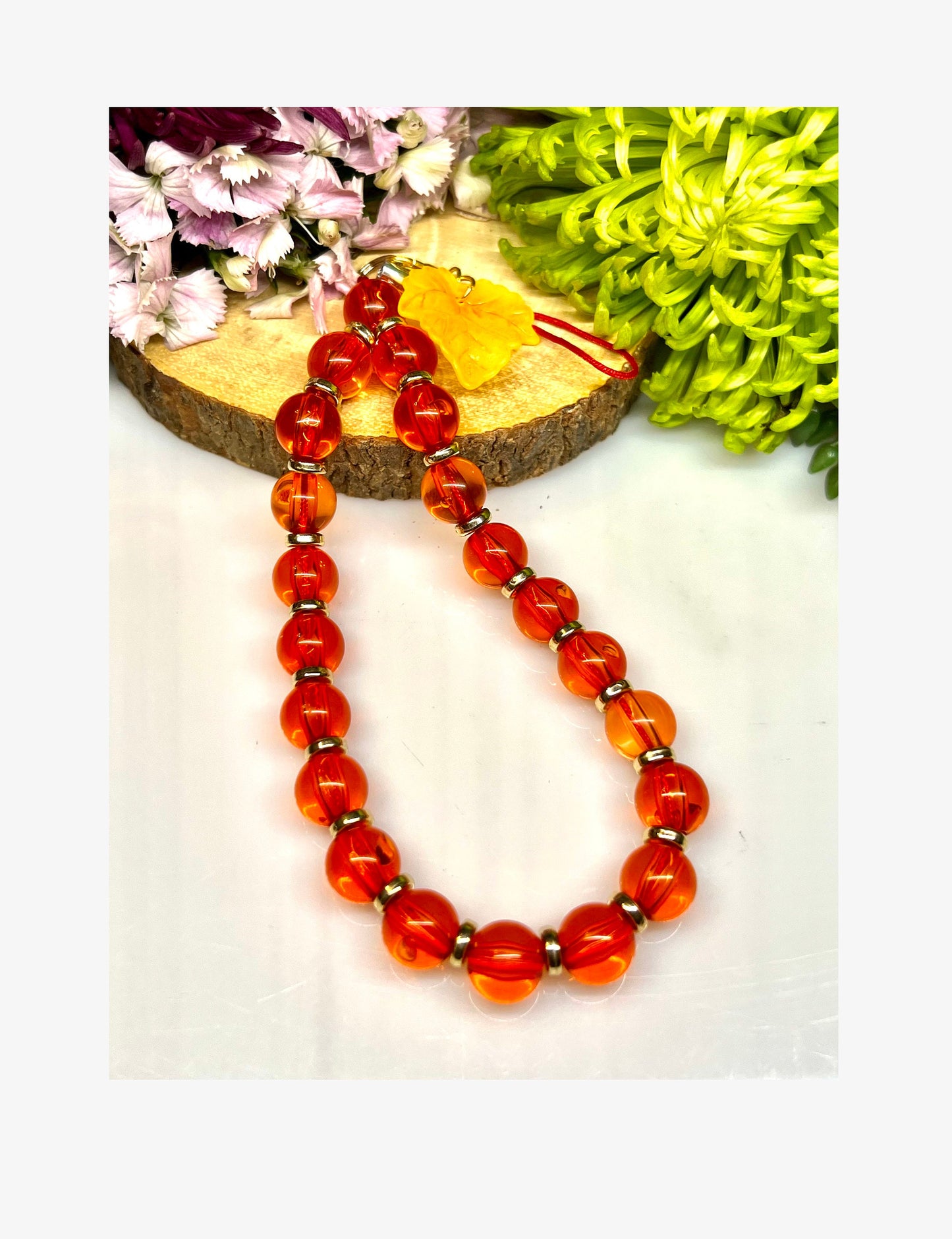 8mm Orange Glass Bead with Gold Spacer Phone Charm.