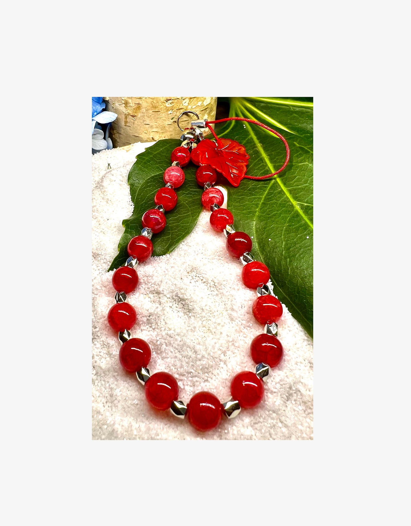 Cherry Crackle Quarts Beaded  Phone Charm.