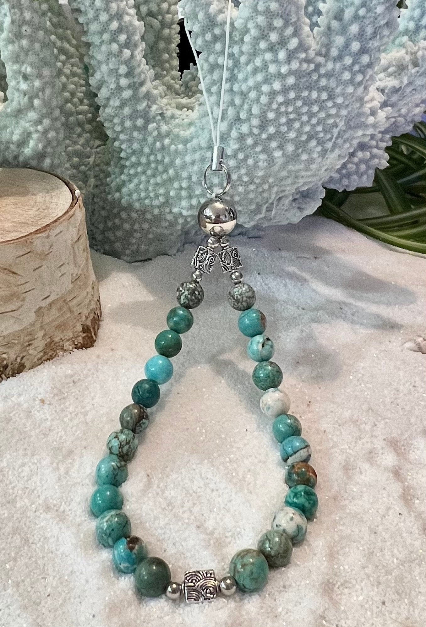 Turquoise Style Glass Bead Phone Charm.