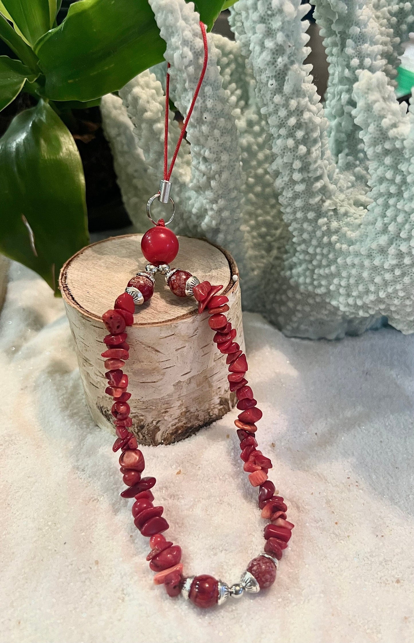 Red Coral Chips Phone Charm.