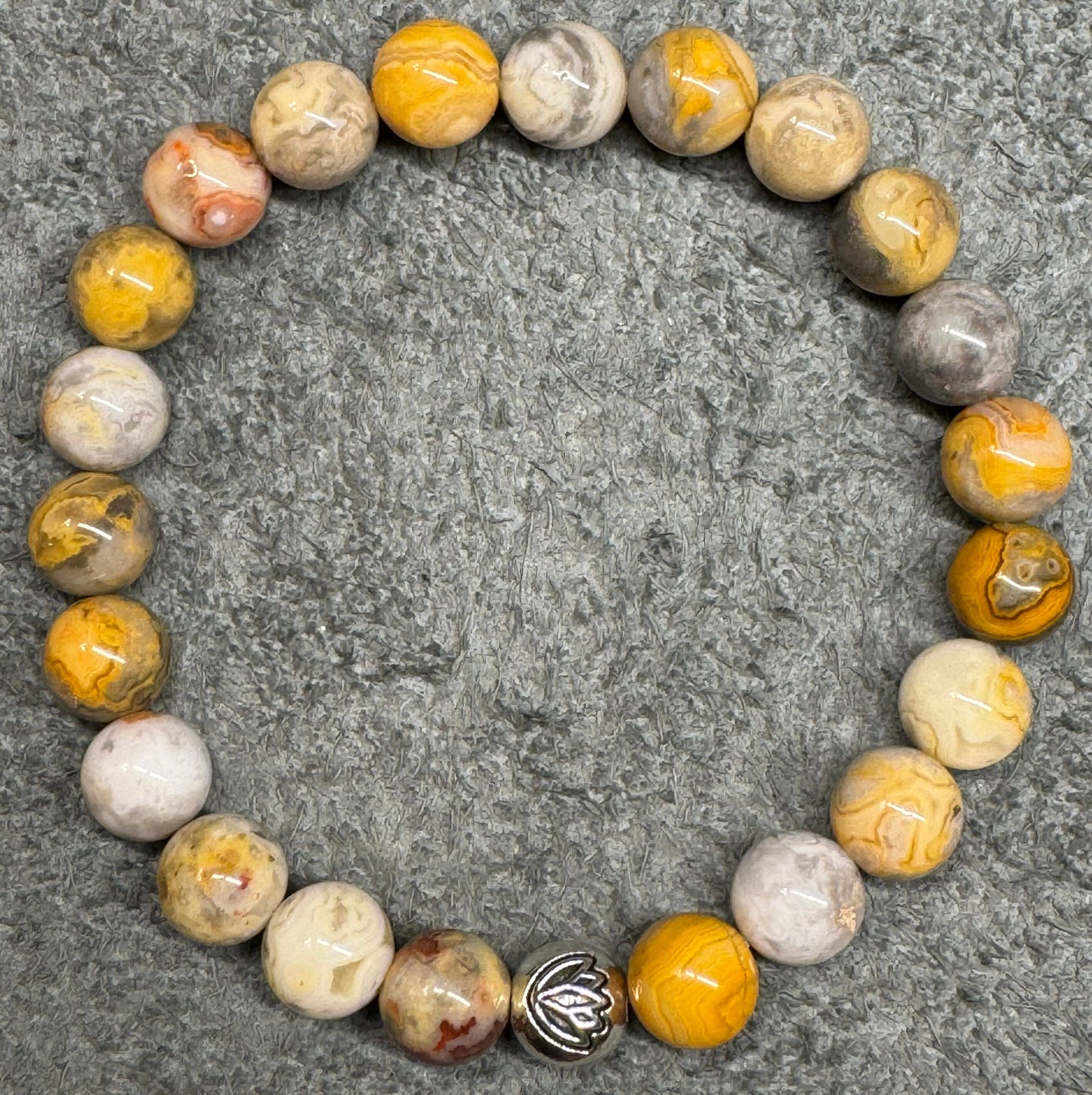 8mm Mixing Jasper Beaded Stretch Bracelet with a Lotus Silver Bead.