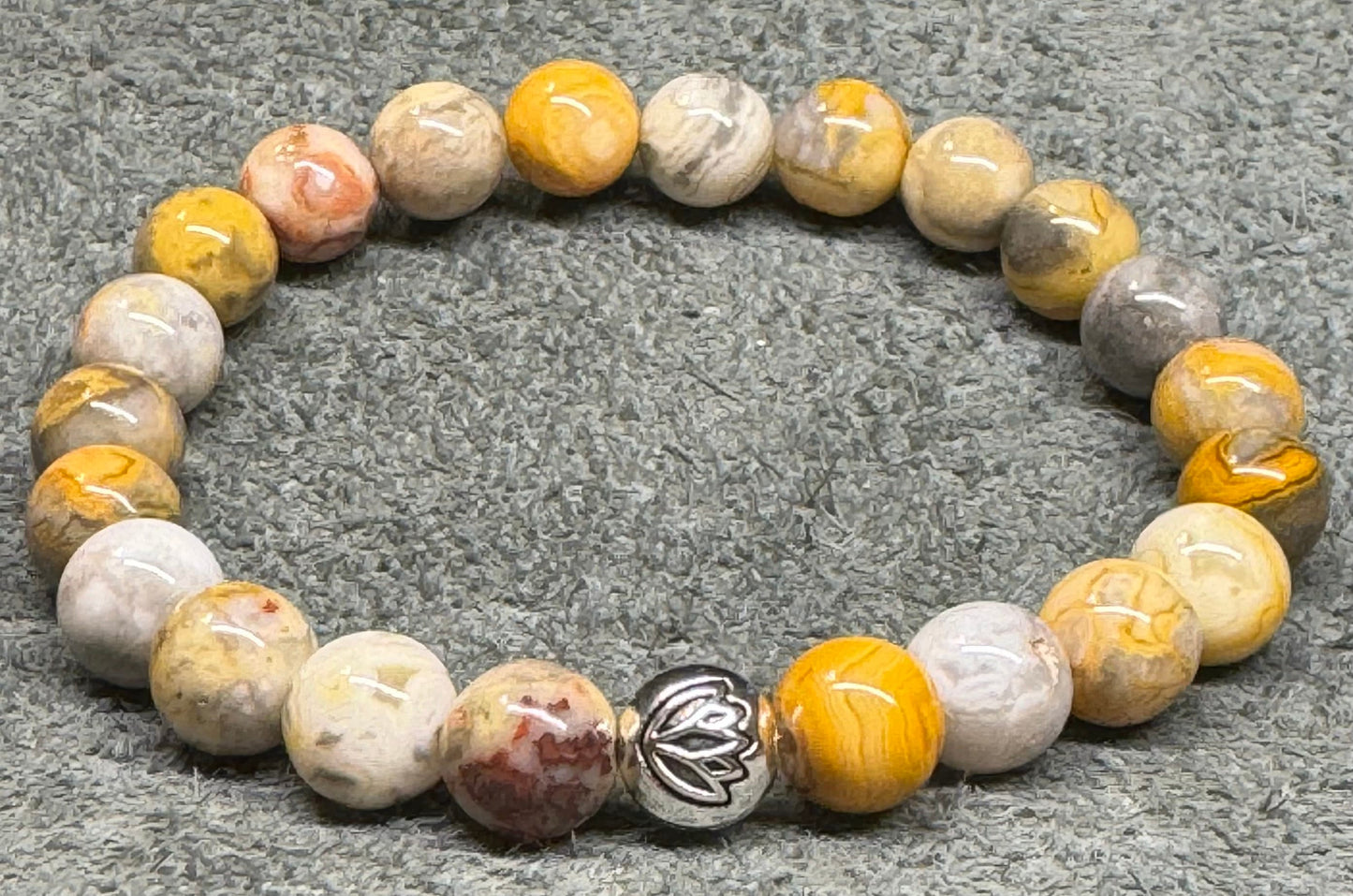 8mm Mixing Jasper Beaded Stretch Bracelet with a Lotus Silver Bead.