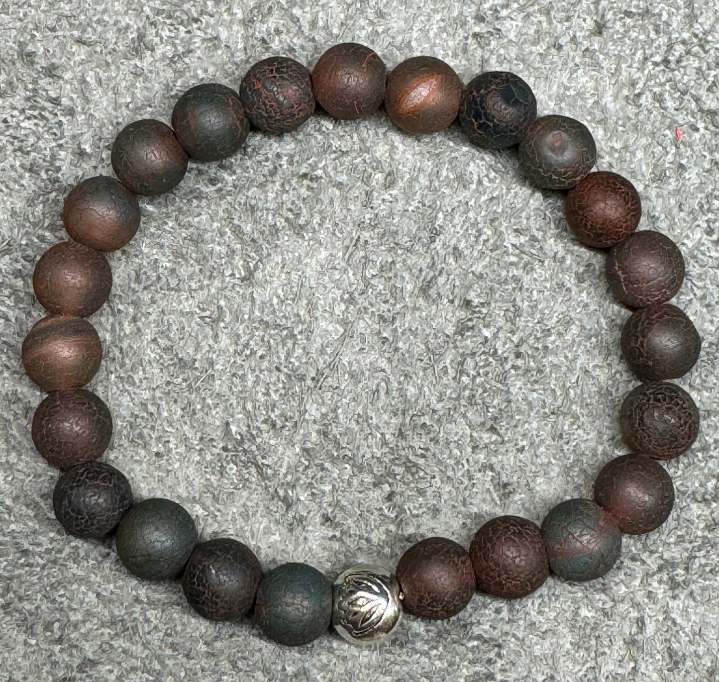 8mm Ironstone Concretion Beaded Stretch Bracelet with a Lotus Silver Bead.