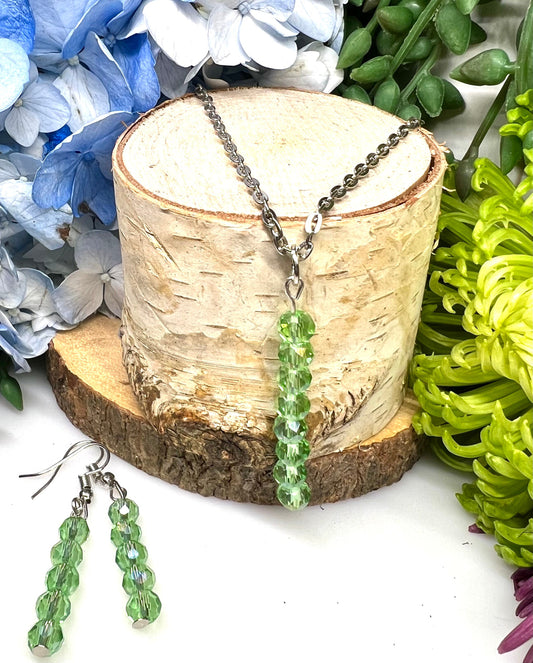 Green Czech Glass beads Beaded Necklace and Earrings - Green Czech Glass beads 19 1/2&quot; Beaded Necklace and Earrings.