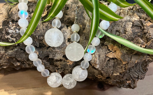 Snakeskin Agate and Opalite necklace and earrings set. 19 1/2&quot; Gemstone Beaded Necklace