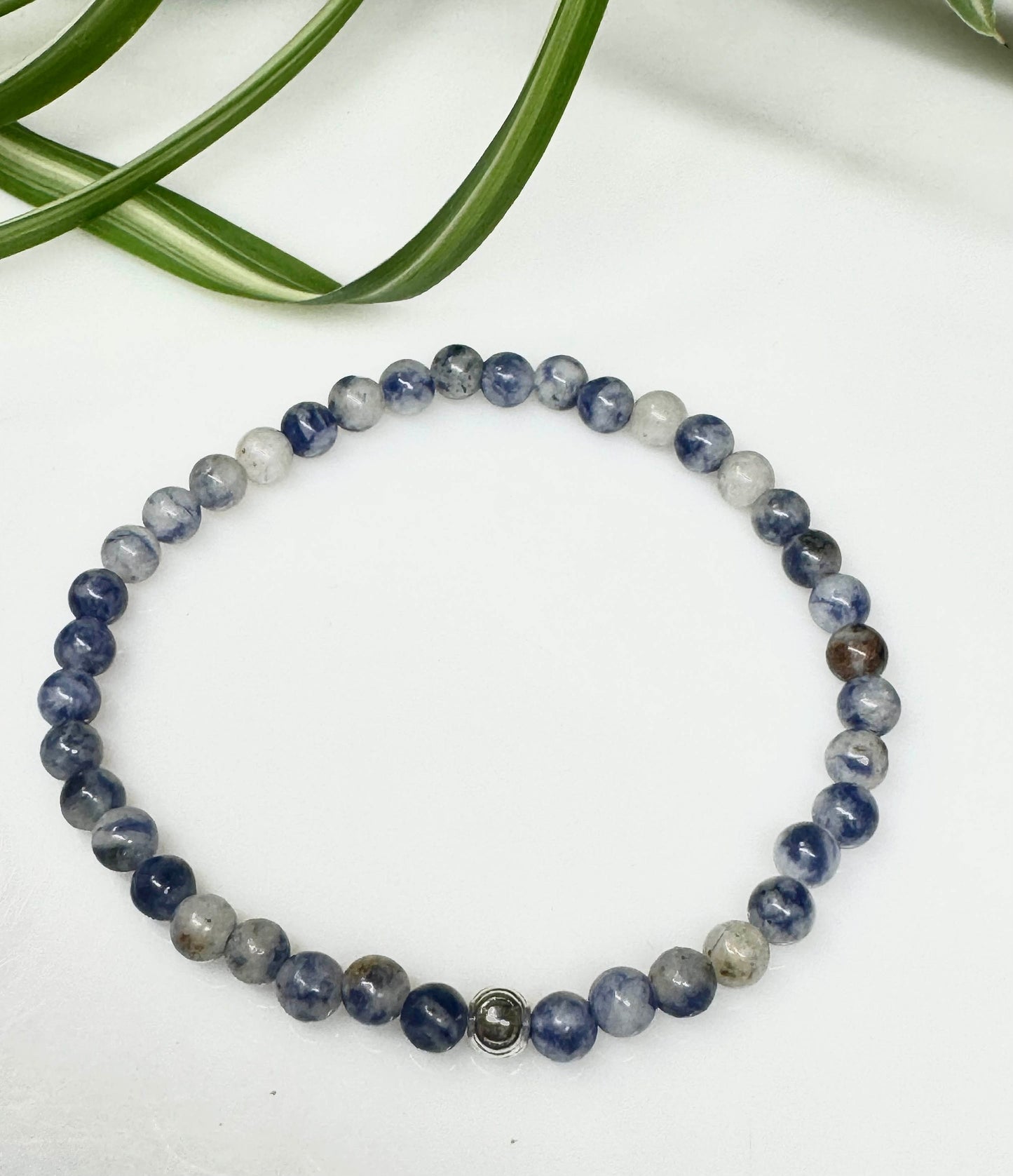 4mm Sodalite Beaded Stretchy Bracelet with a Silver Bead. Gift for Him. Gift for her.