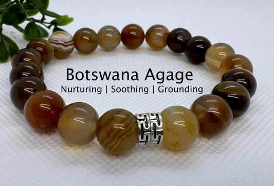 10mm Botswana Agate Beaded Stretch Bracelet with a Tibetan Style Silver Spacer. Gift for Him. Gift for Her.