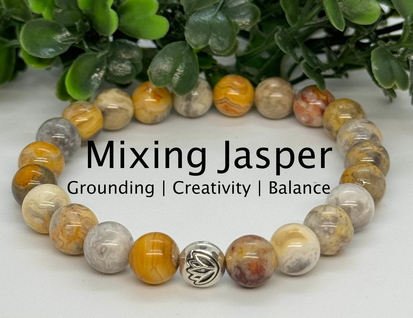 8mm Mixing Jasper Beaded Stretch Bracelet with a Lotus Silver Bead.