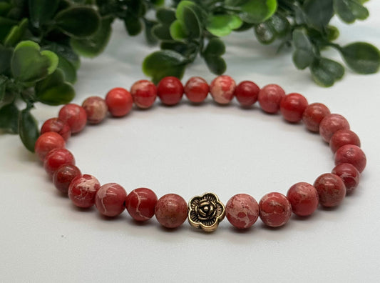 Royal Imperial Jasper Bead Stretch Bracelet with Silver Spacer. Gift for her, Gift for him. Vitality, Strength, Stability. Minimalistic.