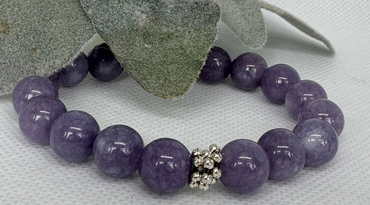 Angelite 10mm stretch beaded bracelet with silver spacer. Gift for him, gift for her. Calming, Communication, Healing.