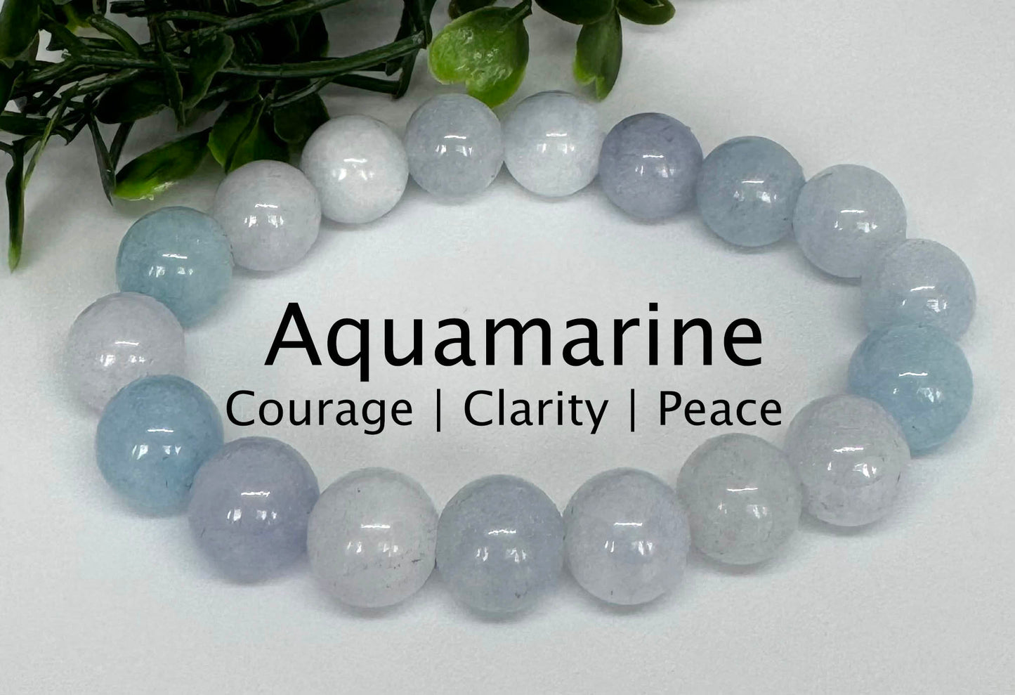 Aquamarine 10mm stretch beaded bracelet. Gift for him, gift for her. Courage, Clarity, Peace.