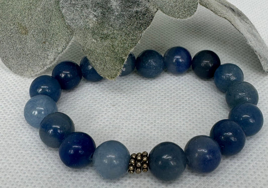 Blue Aventurine 10mm stretch beaded bracelet with silver spacer. Gift for him, gift for her. Communication, Creativity, Tranquility.