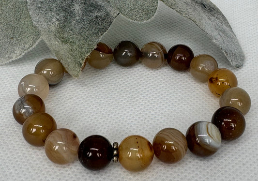 Botswana Agate Beaded Stretch Bracelet with Spacer. Gift for her, gift for him. Nurturing, Soothing, Grounding.