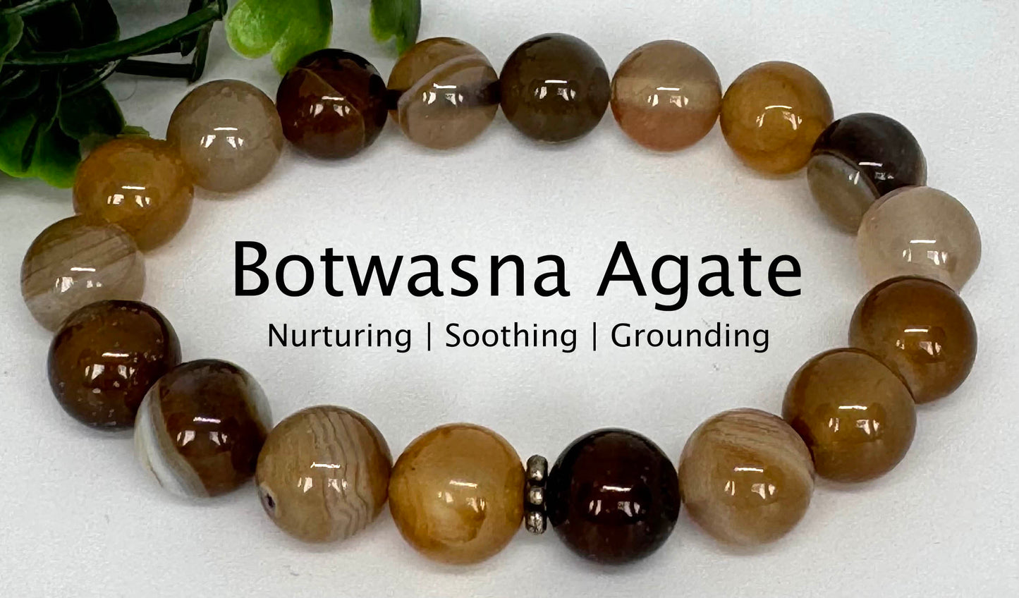 Botswana Agate Beaded Stretch Bracelet with Spacer. Gift for her, gift for him. Nurturing, Soothing, Grounding.