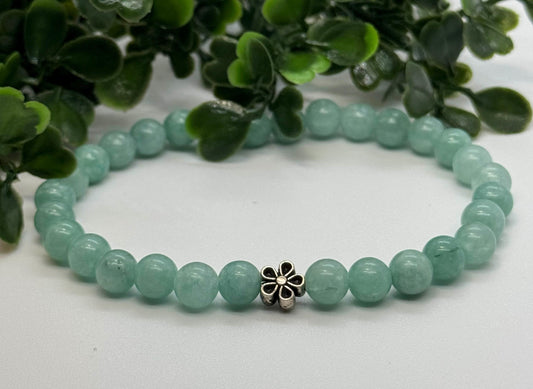 6mm Amazon Jade Bead Stretchy Bracelet with Silver Bead. Gift for Him Gift for Her. Harmony, Prosperity, Balance. Minimalistic.