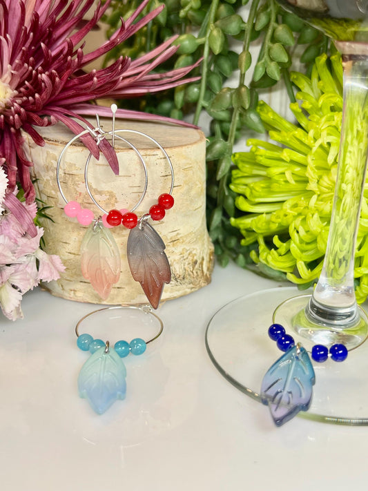 Wine Glass Charm Set | Crystal and Flower Wine Charm | Silver Hoops | Wine Charms | Wine Gifts | Gift Set | Charm Set | Wine Glass Charm