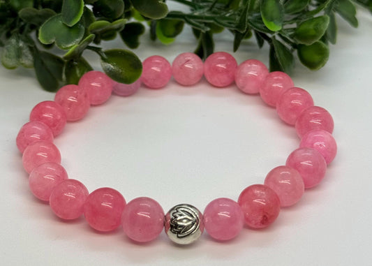 Cherry Quartz 8mm Stretchy Gemstone with a Silver Lotus Bead. Balance, Self-Love, Vitality.