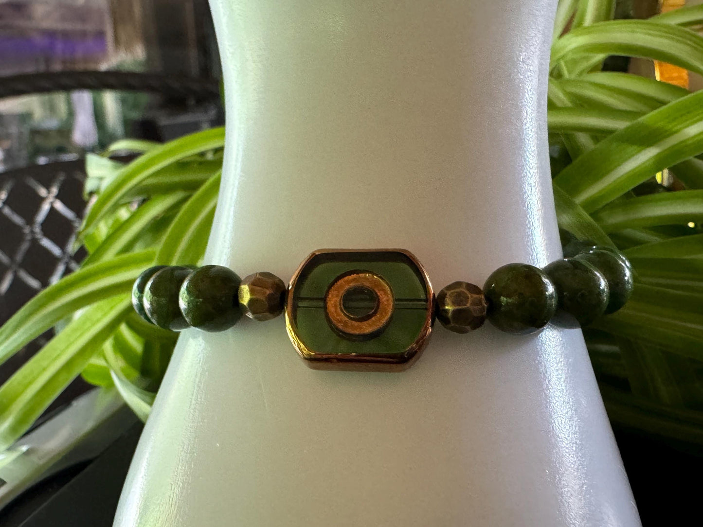6&quot; Prehnite Gemstone Bracelet - Prehnite Gemstone bracelet with silver spacers and hanging Seastar charm.