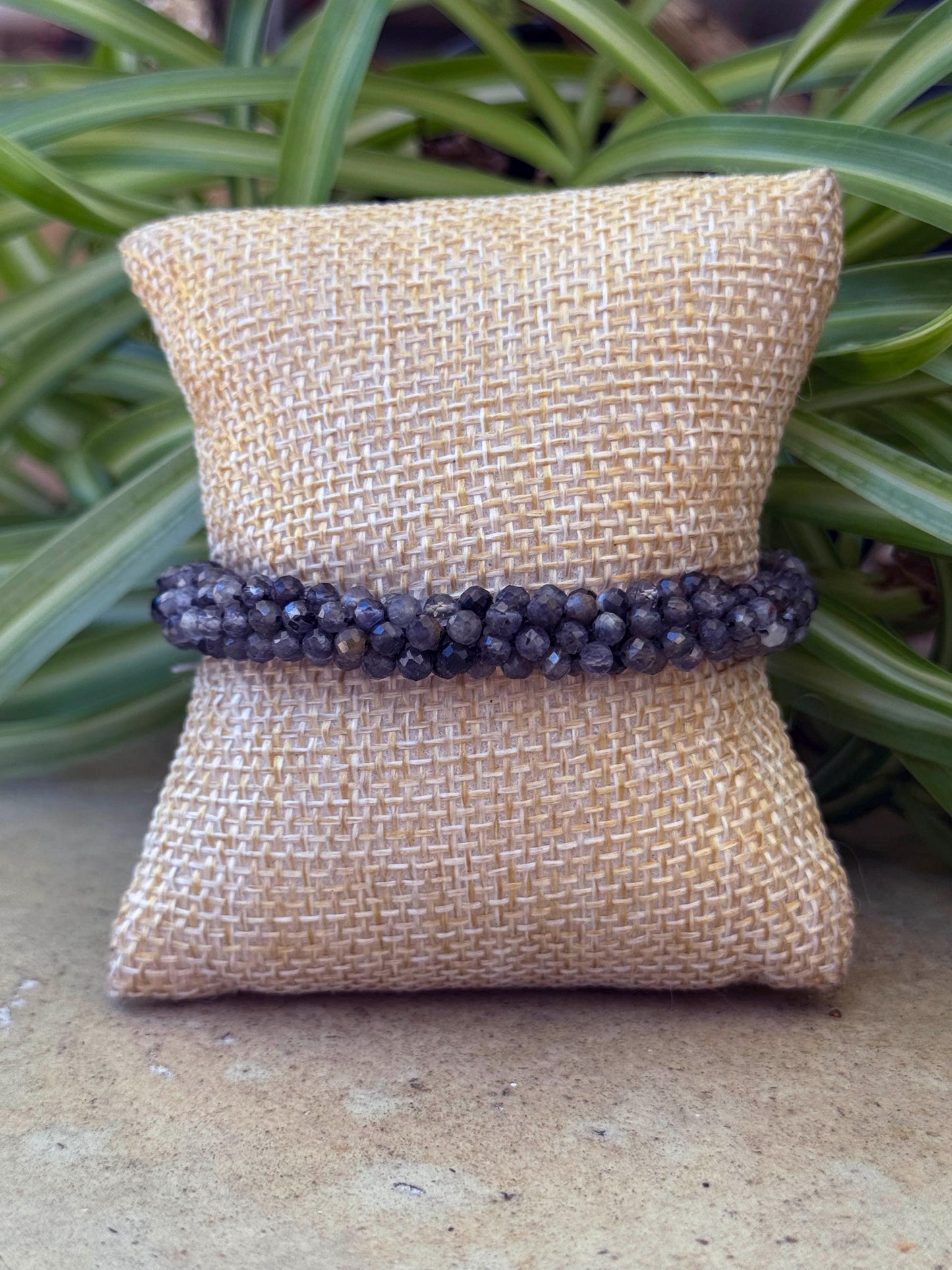 Kumihimo Cordierite Gemstone Bracelet - African Turquoise Gemstone bracelet with hanging charm.