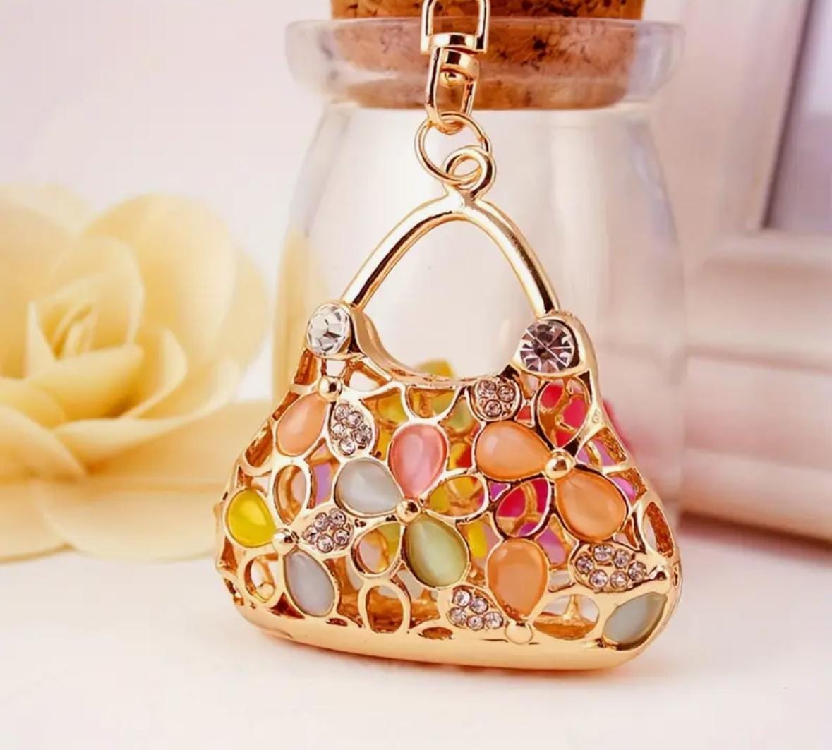 Flower Enamel Keychain Purse | Purse Charm | Backpack Pendant Charm