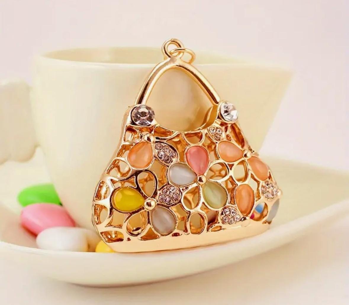 Flower Enamel Keychain Purse | Purse Charm | Backpack Pendant Charm