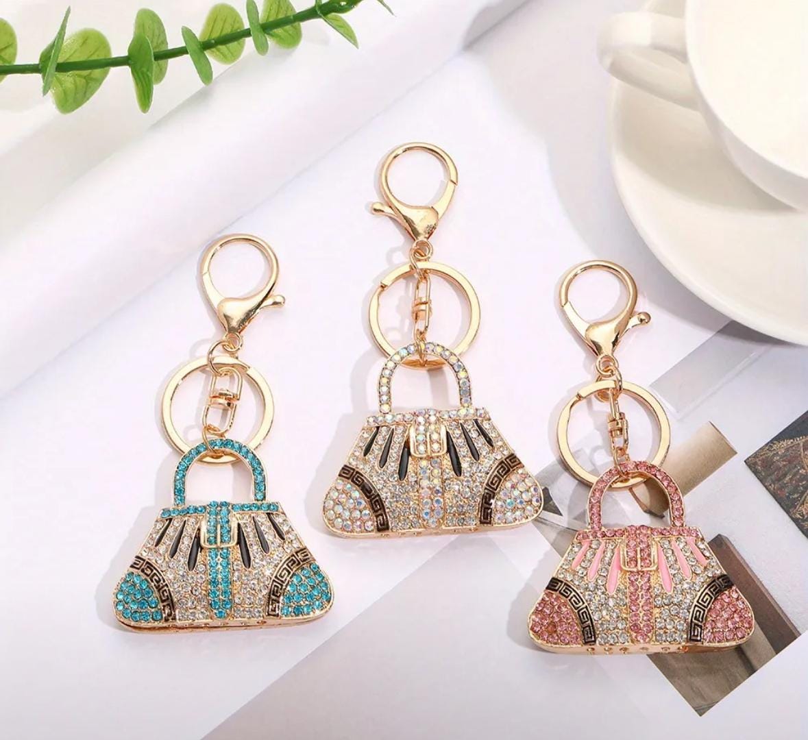 Sparkling Rhinestone Enamel Keychain Purse | Purse Charm | Backpack Pendant Charm